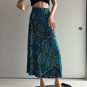 INC International Concepts Blue green paisley print Midi A-Line Skirt